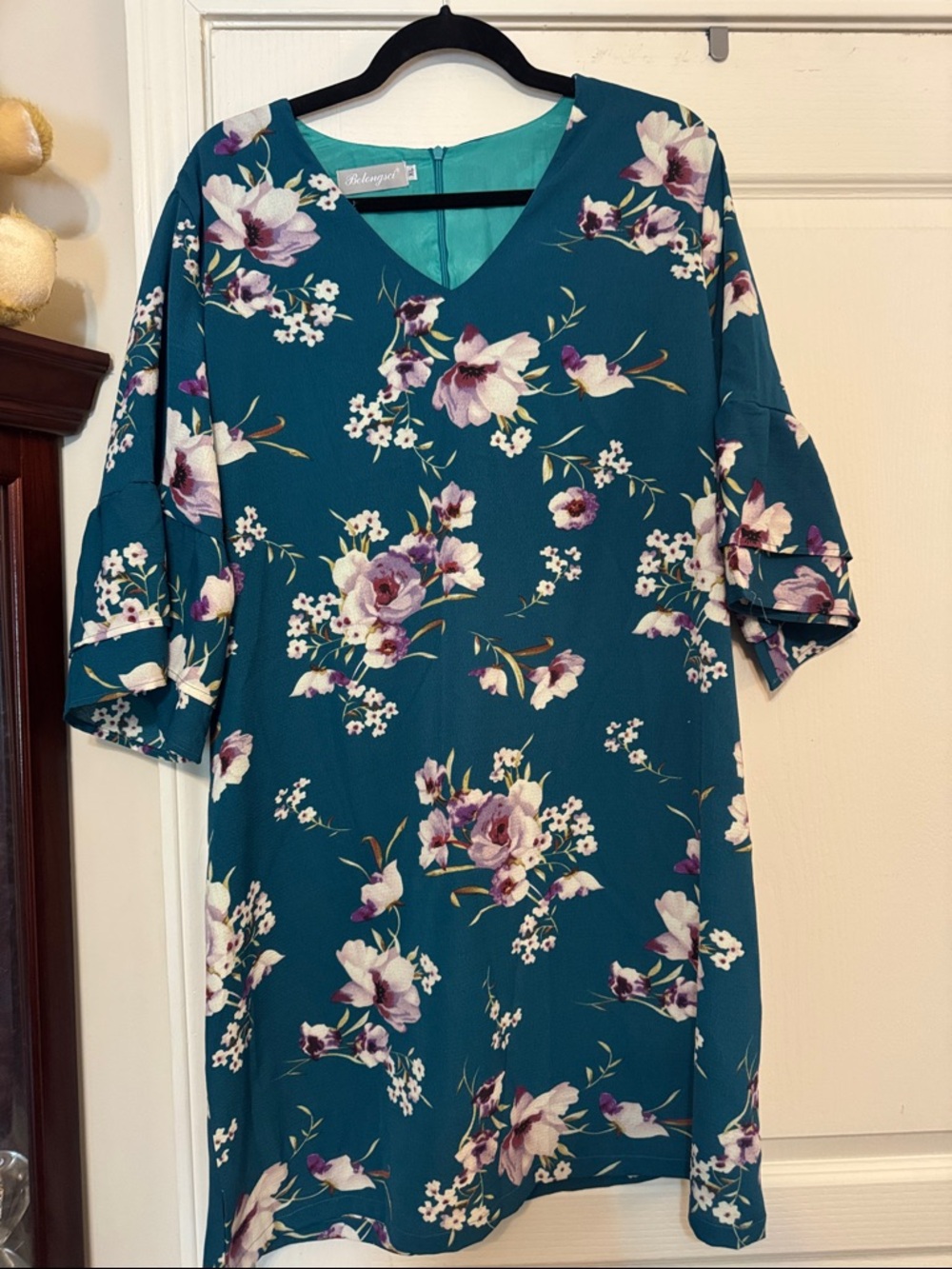 Teal Floral V-Neck Mini Dress